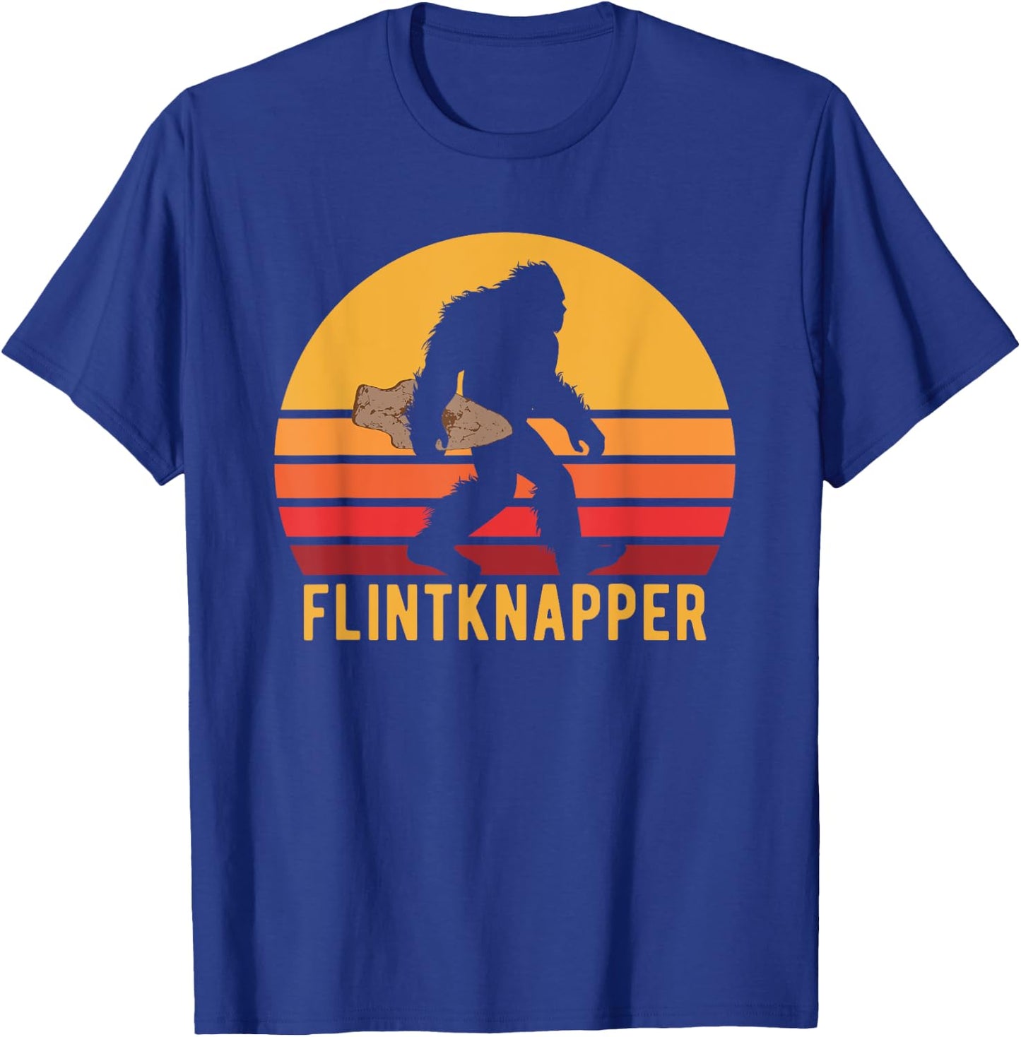 Retro Bigfoot Flintknapping Vintage Sasquatch Flintknapper T-Shirt - T-Shirt | Royal