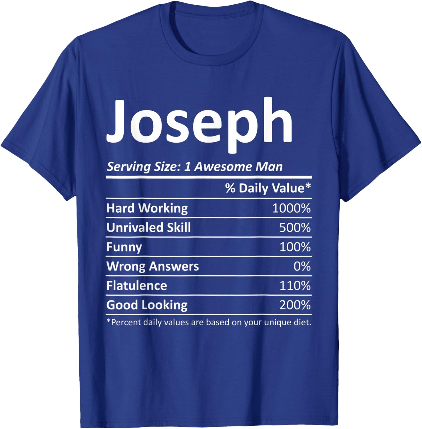 JOSEPH Nutrition Funny Birthday Personalized Name Gift T-Shirt - T-Shirt | Royal