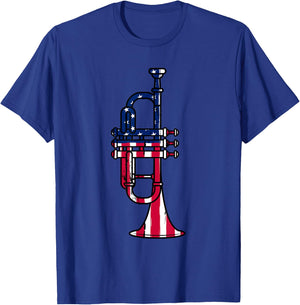 Trumpet USA Flag Funny Trumpeter Musician 4th Of July Outfit T-Shirt - T-Shirt | Royal