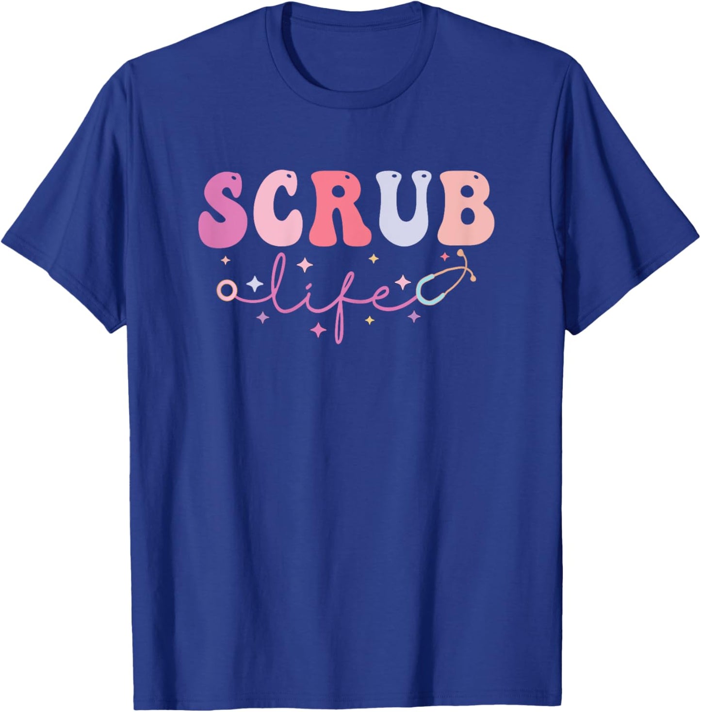 Scrub Life Nurse Stethoscope Retro Groovy Nurse Gifts T-Shirt - T-Shirt | Royal