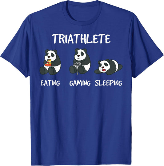 Gamer Triathlete Funny Gaming Panda Bear Playing Video Game T-Shirt - T-Shirt | Royal