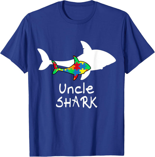 Uncle Shark Puzzle Piece Inspirational Autism Awareness Gift T-Shirt - T-Shirt | Royal