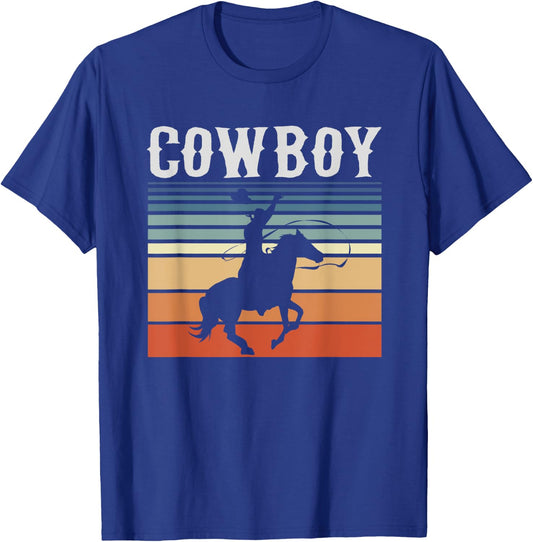Retro Rodeo Western Bull Riding Line Dance Horse Cowboy T-Shirt - T-Shirt | Royal