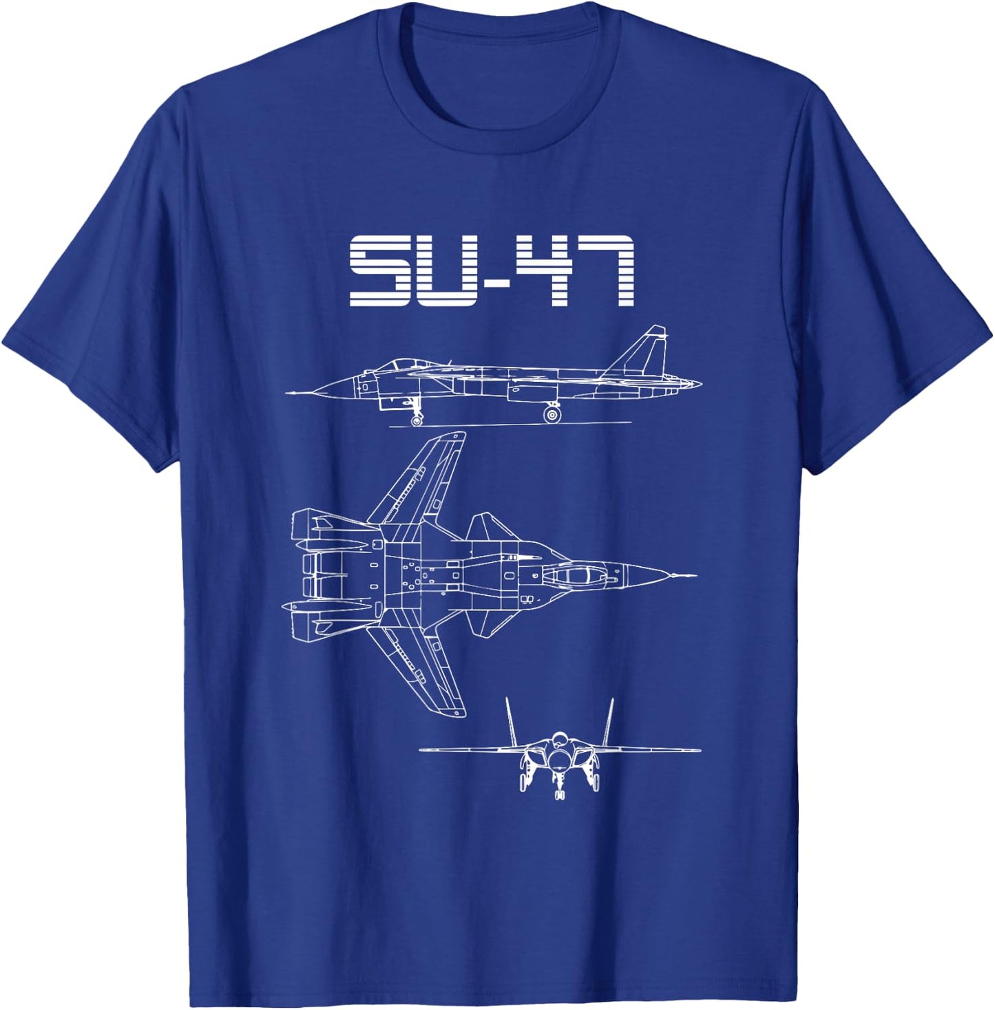 Su-47 Fighter Plane Warbird Blueprint Schematics Diagram T-Shirt - T-Shirt | Royal