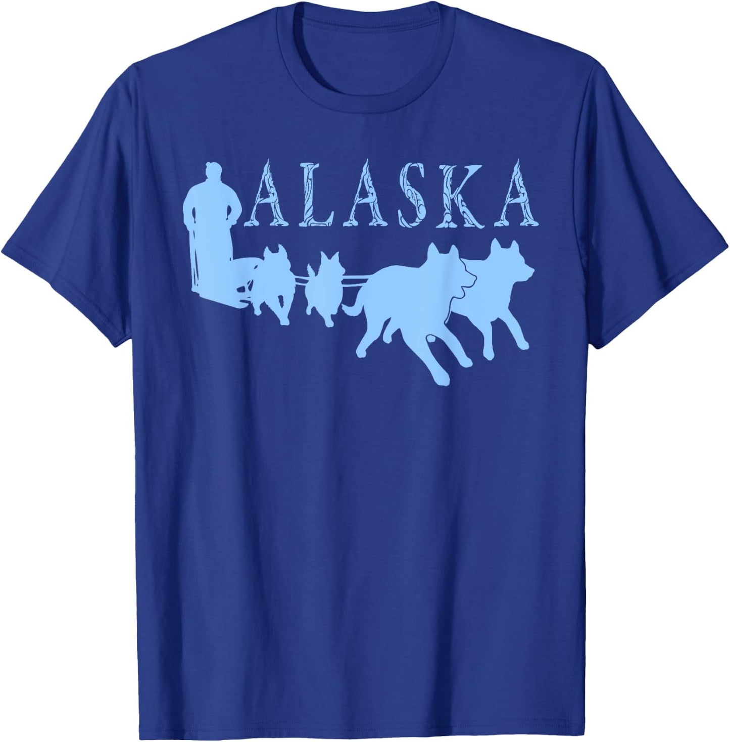 Alaska Sled Dogs Mushing Team Snow Sledding Mountain Scene T-Shirt - T-Shirt | Royal