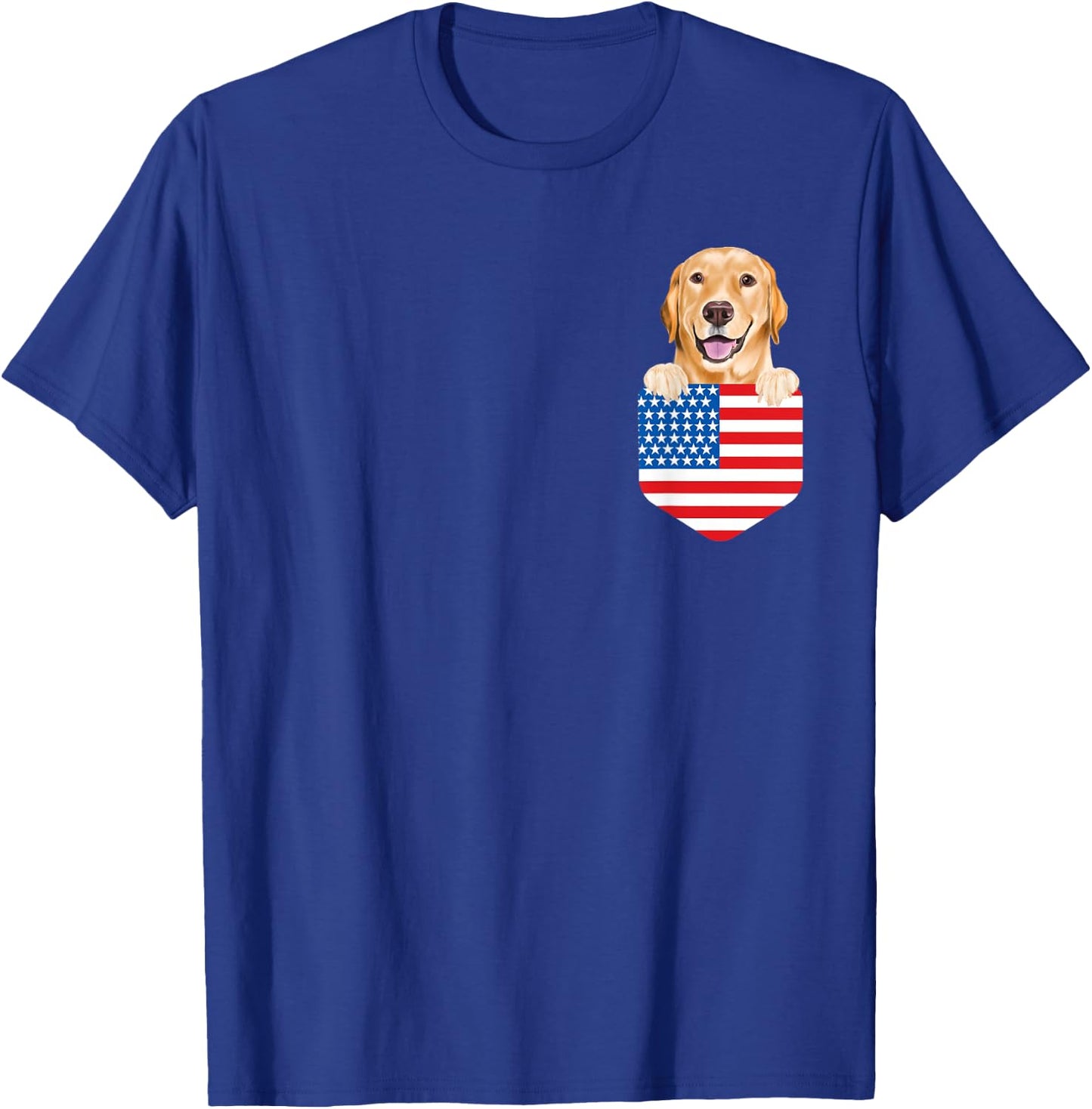 America Flag Yellow Labrador Retriever Dog In Pocket T-Shirt - T-Shirt | Royal