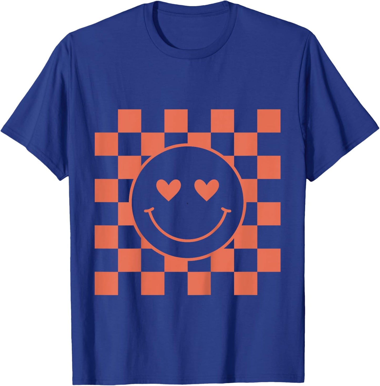Youth Checkered Retro Valentine Smile Face T-Shirt - T-Shirt | Royal
