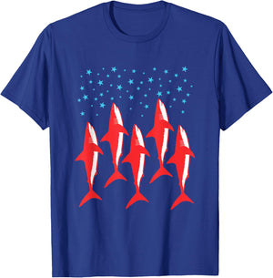 Red White and Blue Shark Patriotic American Flag Shark Lover T-Shirt - T-Shirt | Royal