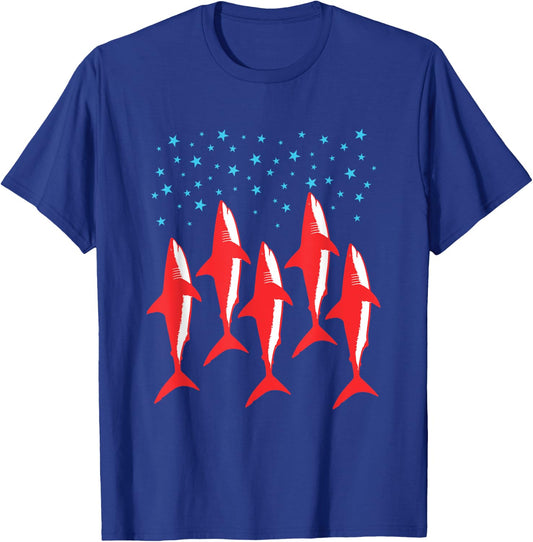 Red White and Blue Shark Patriotic American Flag Shark Lover T-Shirt - T-Shirt | Royal