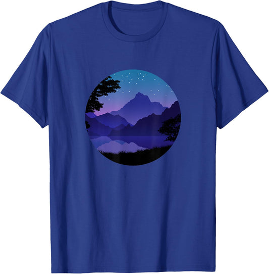 Mountain Silhouette Forest Lake Reflection T-Shirt - T-Shirt | Royal
