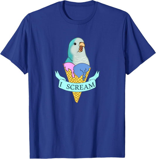 I scream Quaker Parrot, Funny Ice cream Blue Monk Parakeet T-Shirt - T-Shirt | Royal