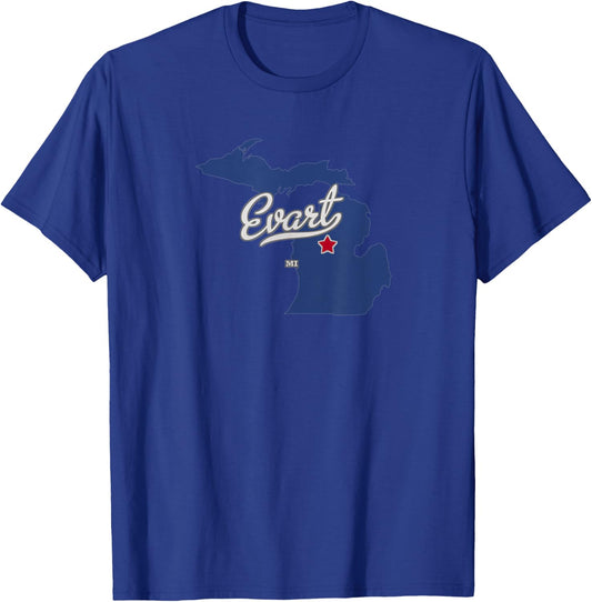 Evart Michigan MI Map T-Shirt - T-Shirt | Royal