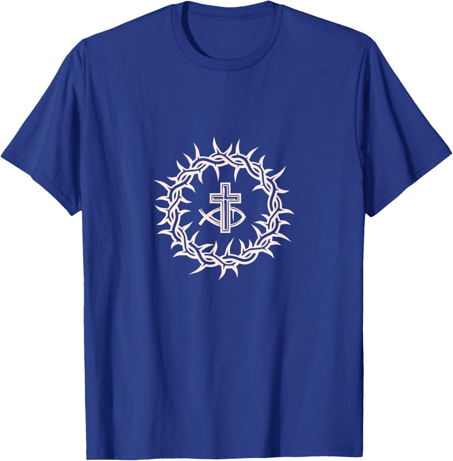 Crown of Thorn Ichthys Jesus Christ God Christianity Crucifix T-Shirt - T-Shirt | Royal