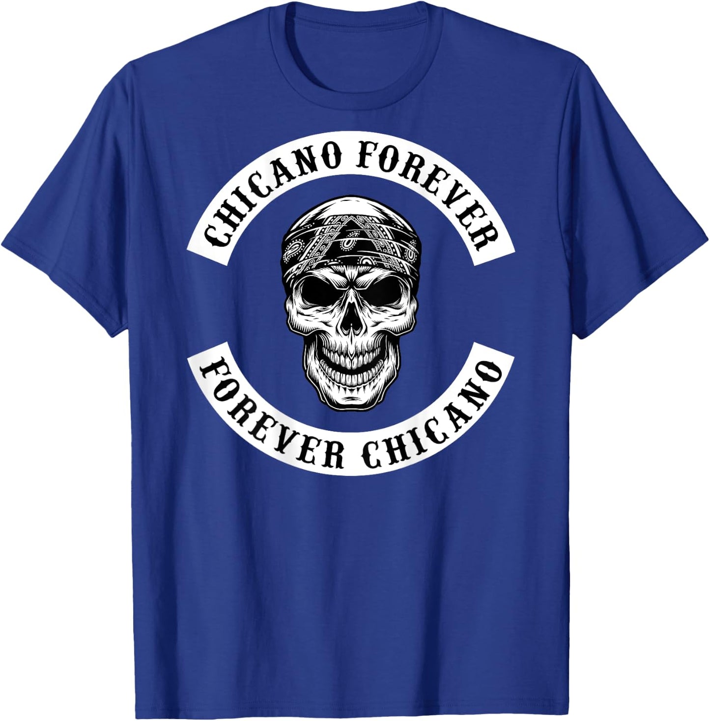Chicano Skull With Bandana Biker Style Rocker T-Shirt - T-Shirt | Royal