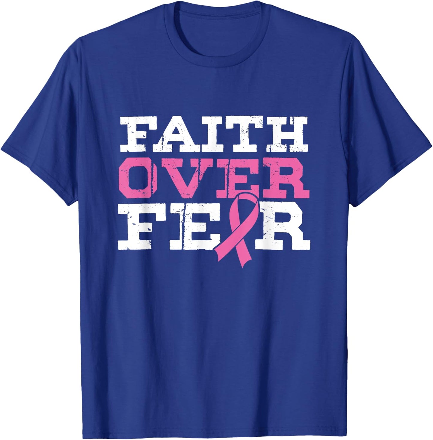 Religious Christian God Faith Over Anxiety Breast Cancer Month T-Shirt - T-Shirt | Royal