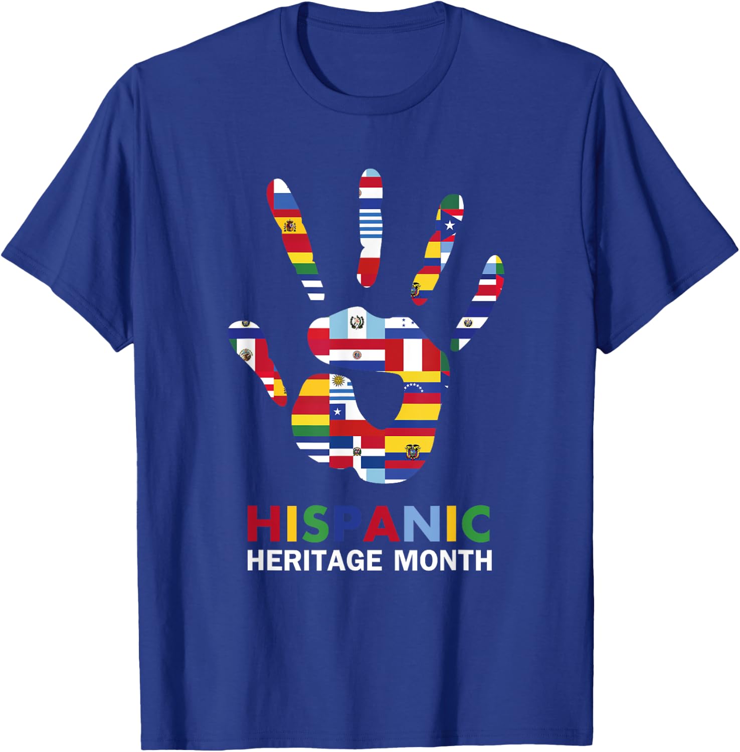 National Hispanic Heritage Month Latin Countries HandPrint T-Shirt - T-Shirt | Royal