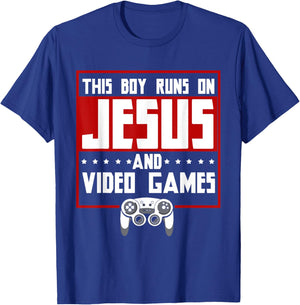 This Boy Runs On Jesus And Video Games Christian T-Shirt - T-Shirt | Royal