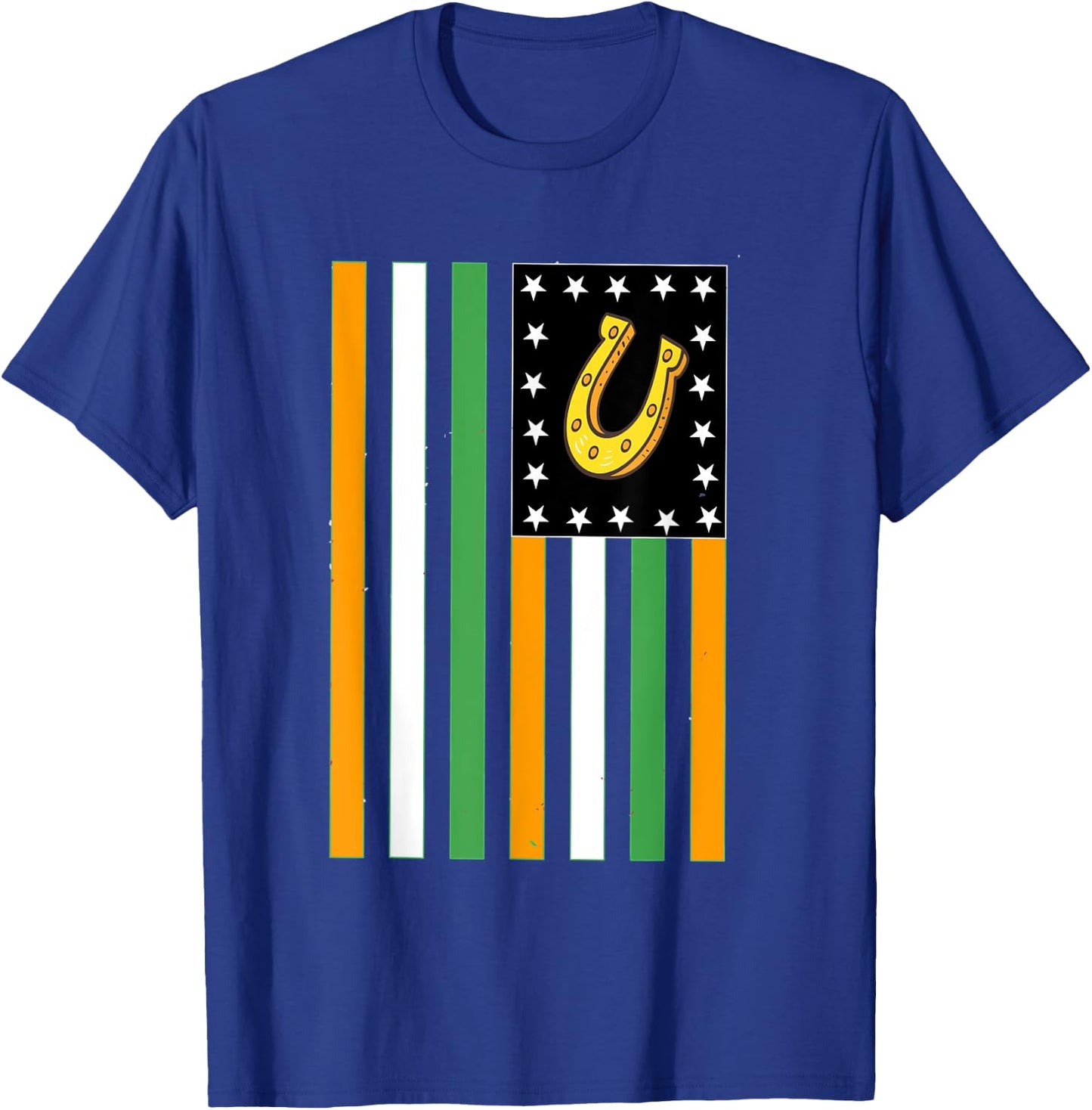 St patrick day Lucky Horseshoe Irish American Flag T-Shirt - T-Shirt | Royal