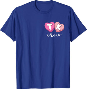 TK Crew Teacher Retro Valentines Day Candy Heart Back Design T-Shirt - T-Shirt | Royal