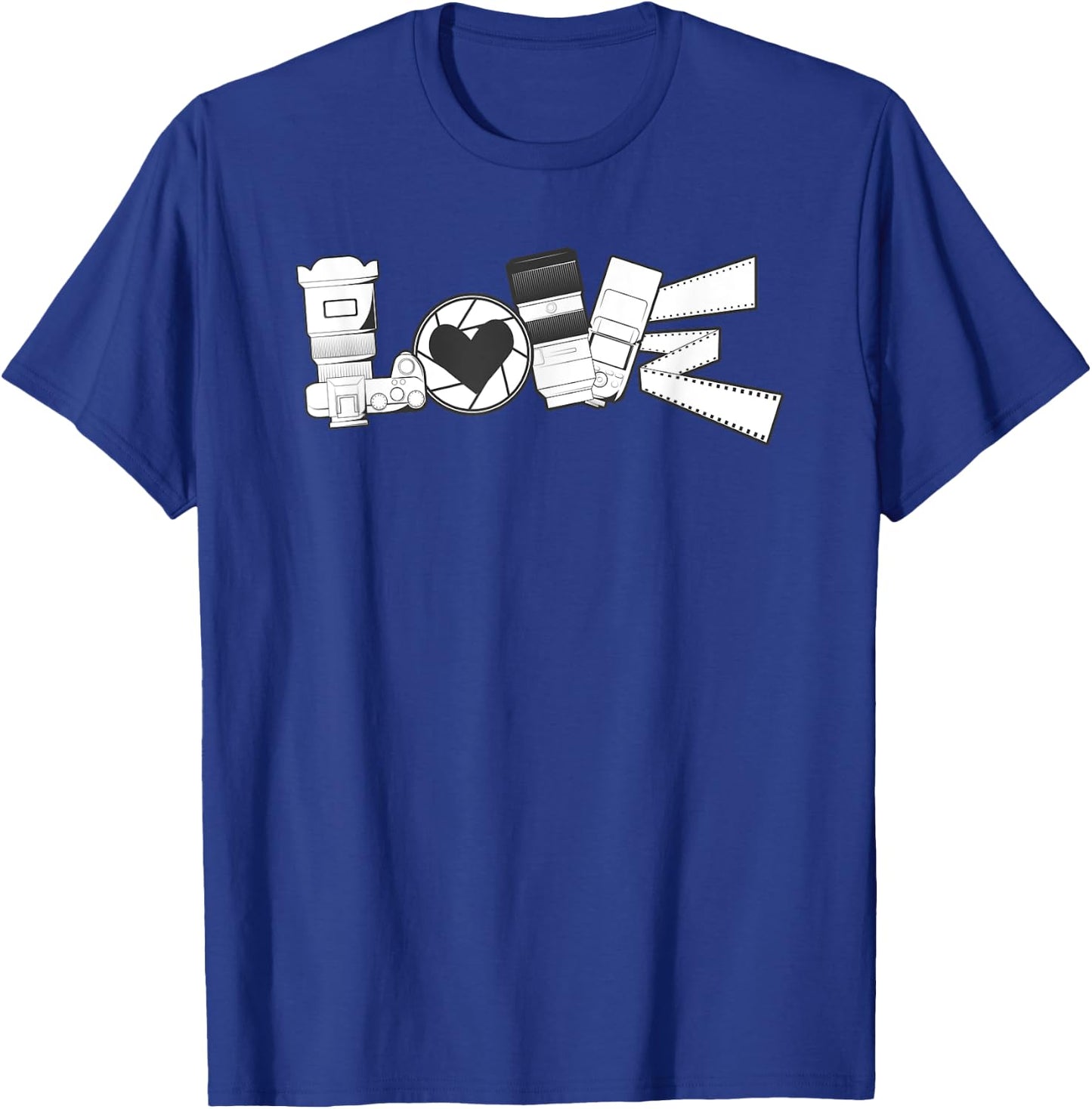 Love Photography Spelled With Mirrorless Dslr Camera Flash T-Shirt - T-Shirt | Royal