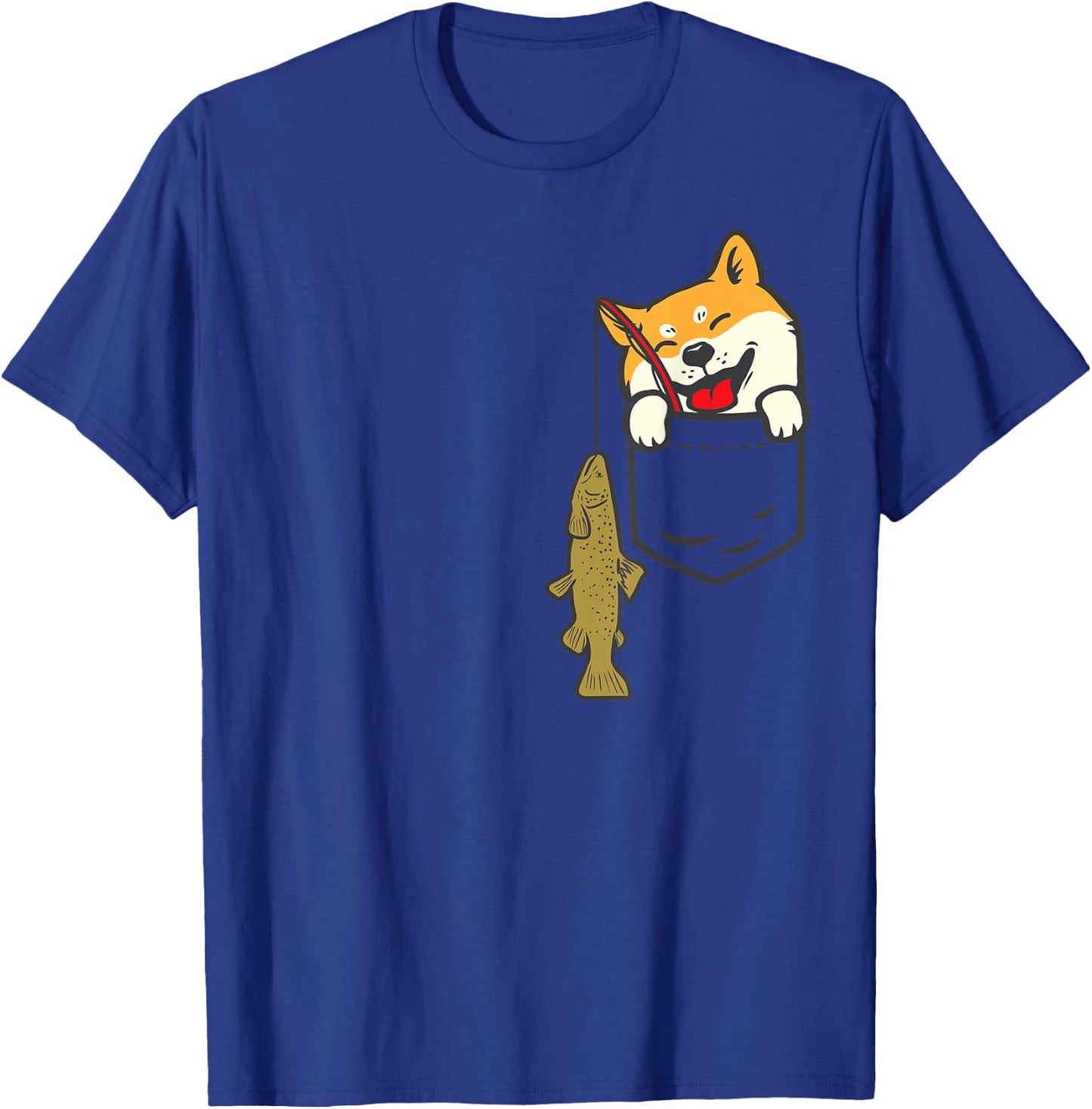 Pocket Shiba Inu Dog Fishing Cute Japanese Fisherman Gift T-Shirt - T-Shirt | Royal