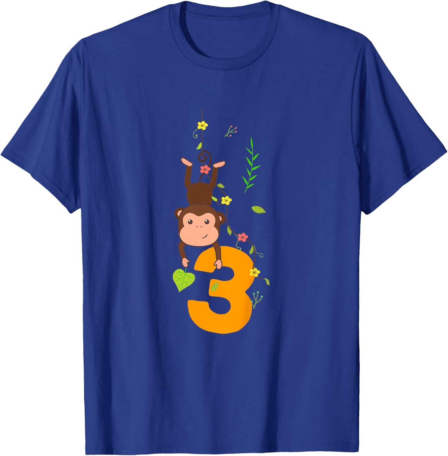Kids Funny Cute Monkey Lover 3rd Birthday Three 3 Yr 3 Year Old T-Shirt - T-Shirt | Royal
