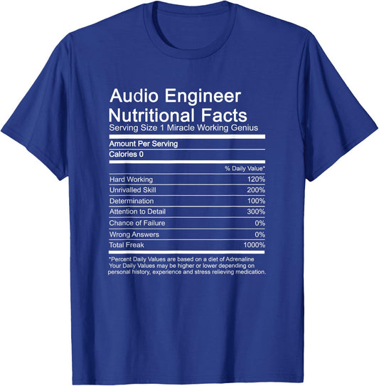 Sound Audio Engineer Nutrition Facts Music Production Gift T-Shirt - T-Shirt | Royal