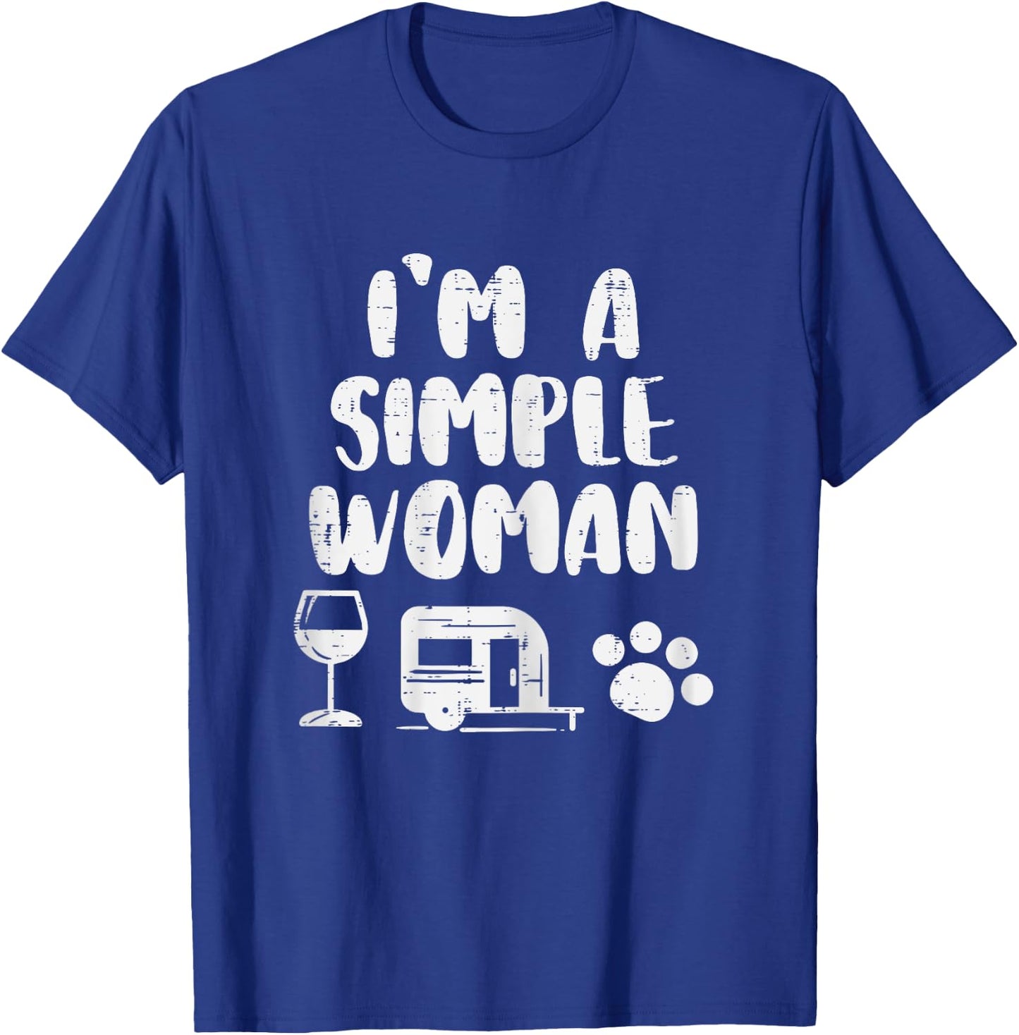 Simple Woman Wine Camping Van Paw Dog Cat Drinking Camper T-Shirt - T-Shirt | Royal