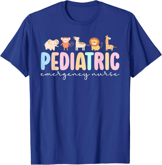 Pediatric Emergency Nurse Safari Animals Peds ER Nurse Women T-Shirt - T-Shirt | Royal