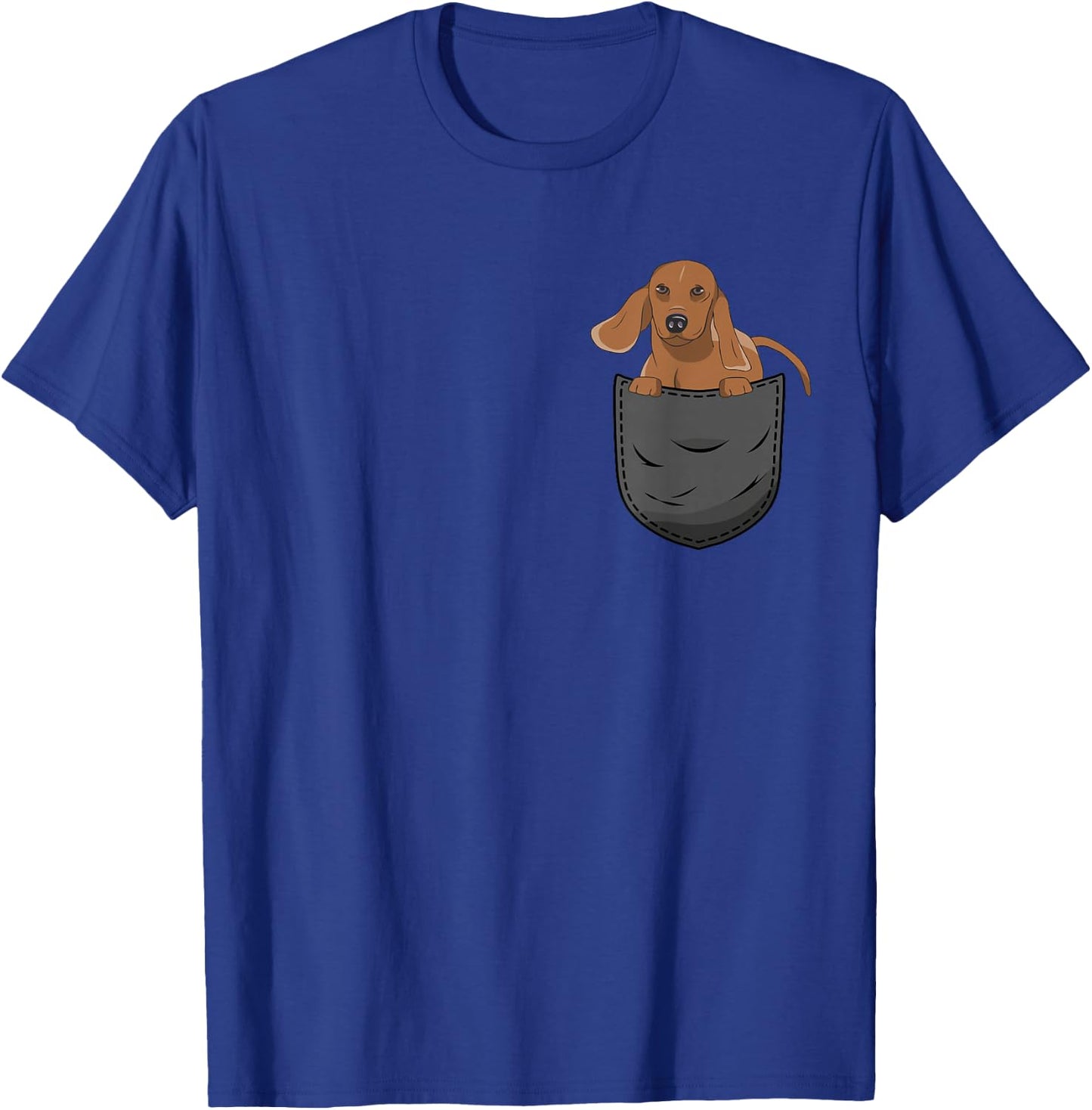 Dachshund Pocket Clothing Dachshund Pocket - Adults - Black - Short Sleeve - Cartoon Dachshund - - Classic Fit - All Seasons - Imported - Cotton Blend - Machine Wash - Small T-Shirt - T-Shirt | Royal