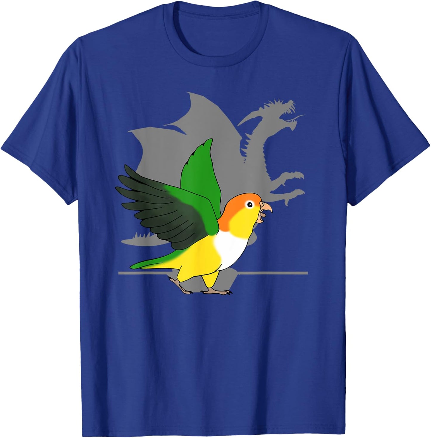White Bellied Caique Dragon Shadow Funny Screaming Parrot T-Shirt - T-Shirt | Royal