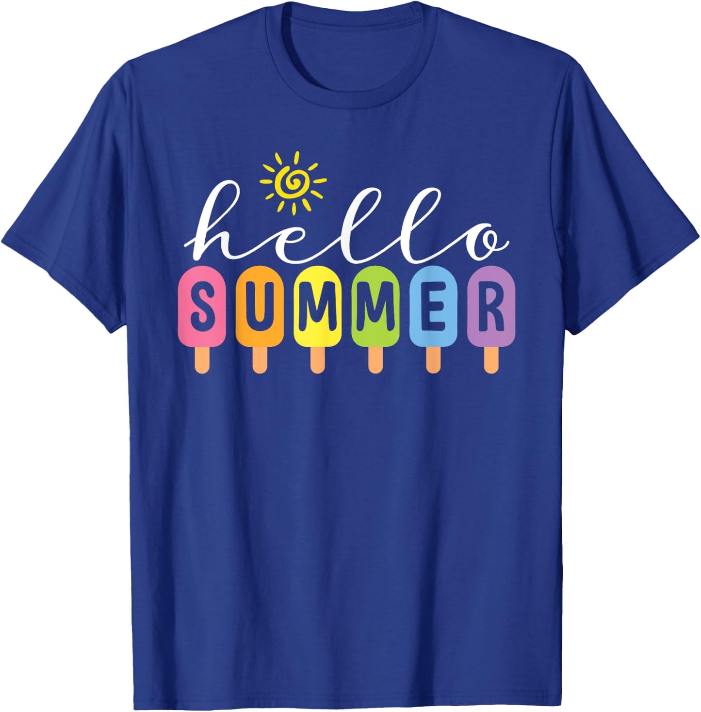 Hello Summer Cool Colorful Popsicle Graphic Summer Vacation T-Shirt - T-Shirt | Royal