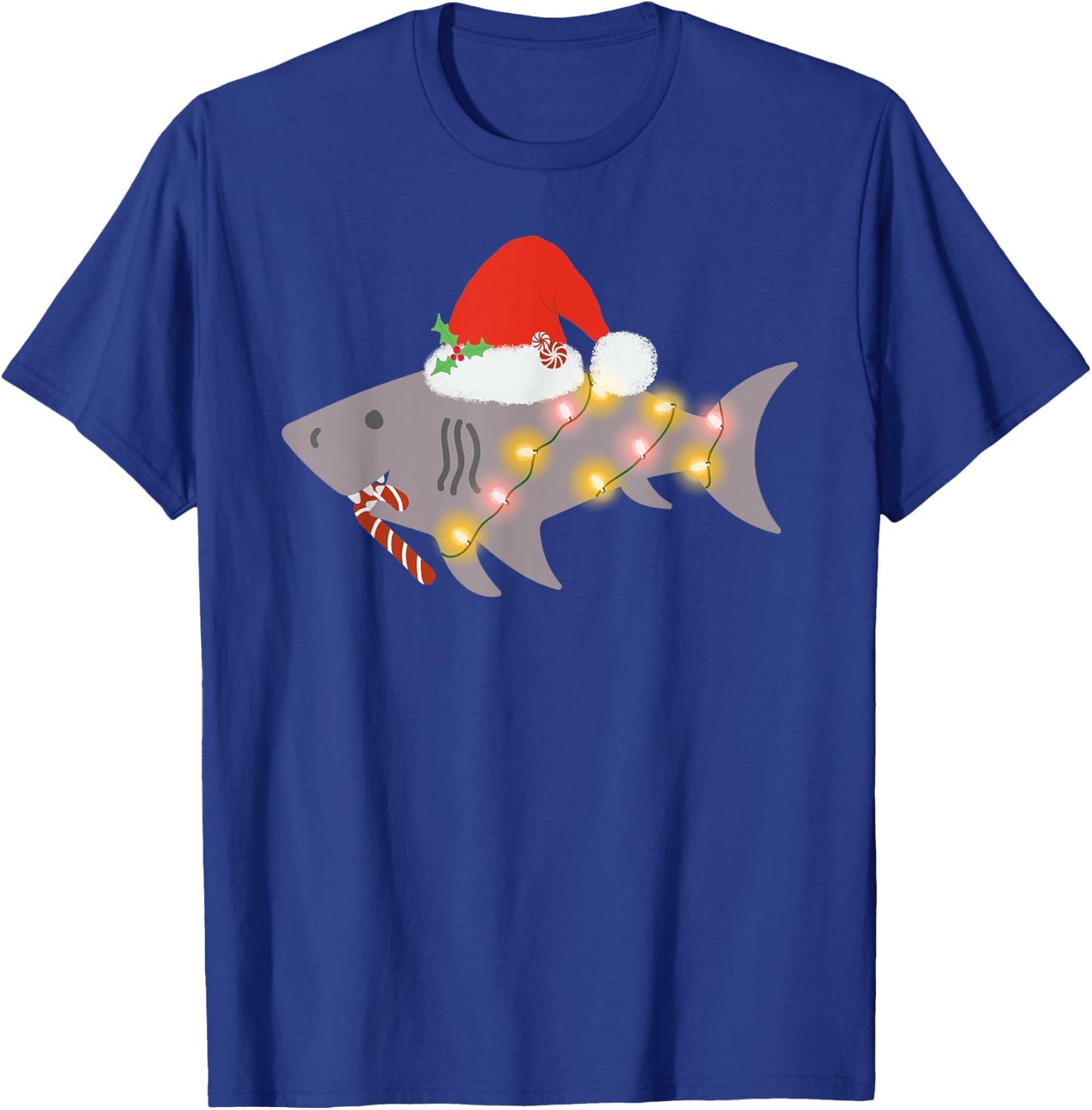 Shark Santa Hat Candy Cane Peppermint Candies Christmas T-Shirt - T-Shirt | Royal