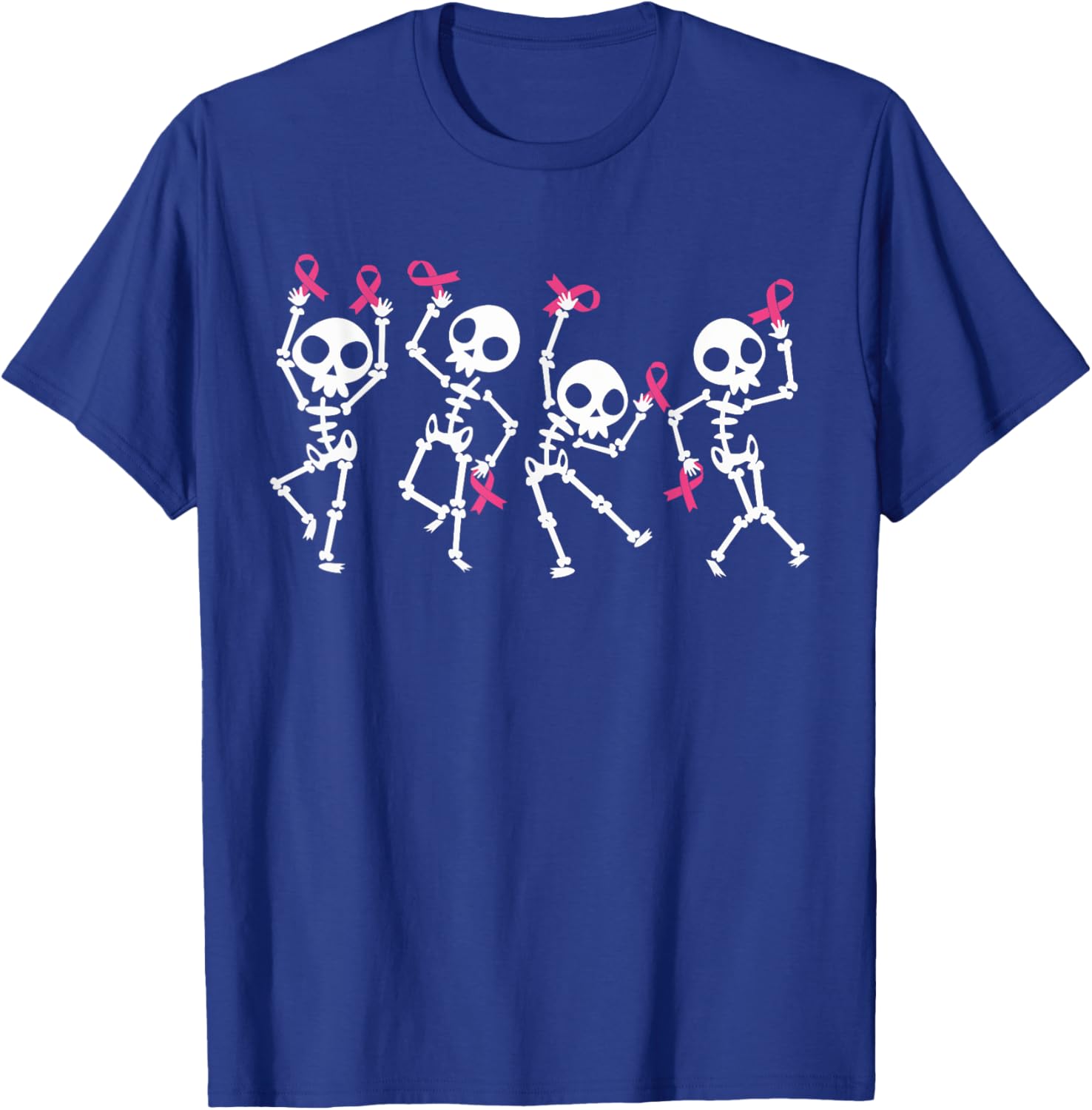 Pink Ribbon Breast Cancer Awareness Skeleton Women Men Kids T-Shirt - T-Shirt | Royal