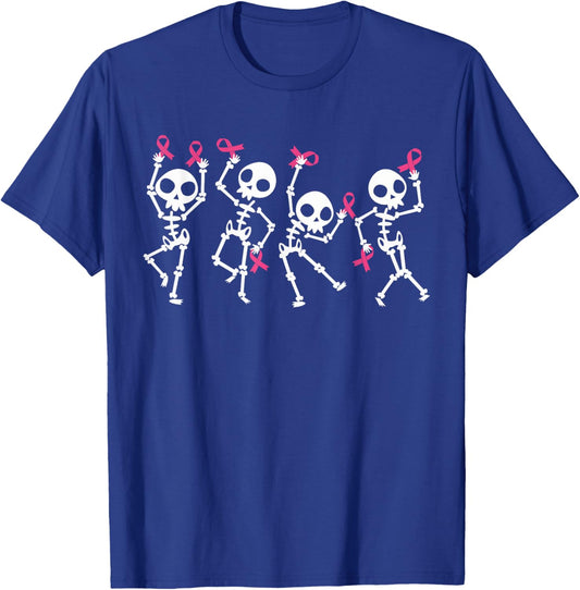 Pink Ribbon Breast Cancer Awareness Skeleton Women Men Kids T-Shirt - T-Shirt | Royal