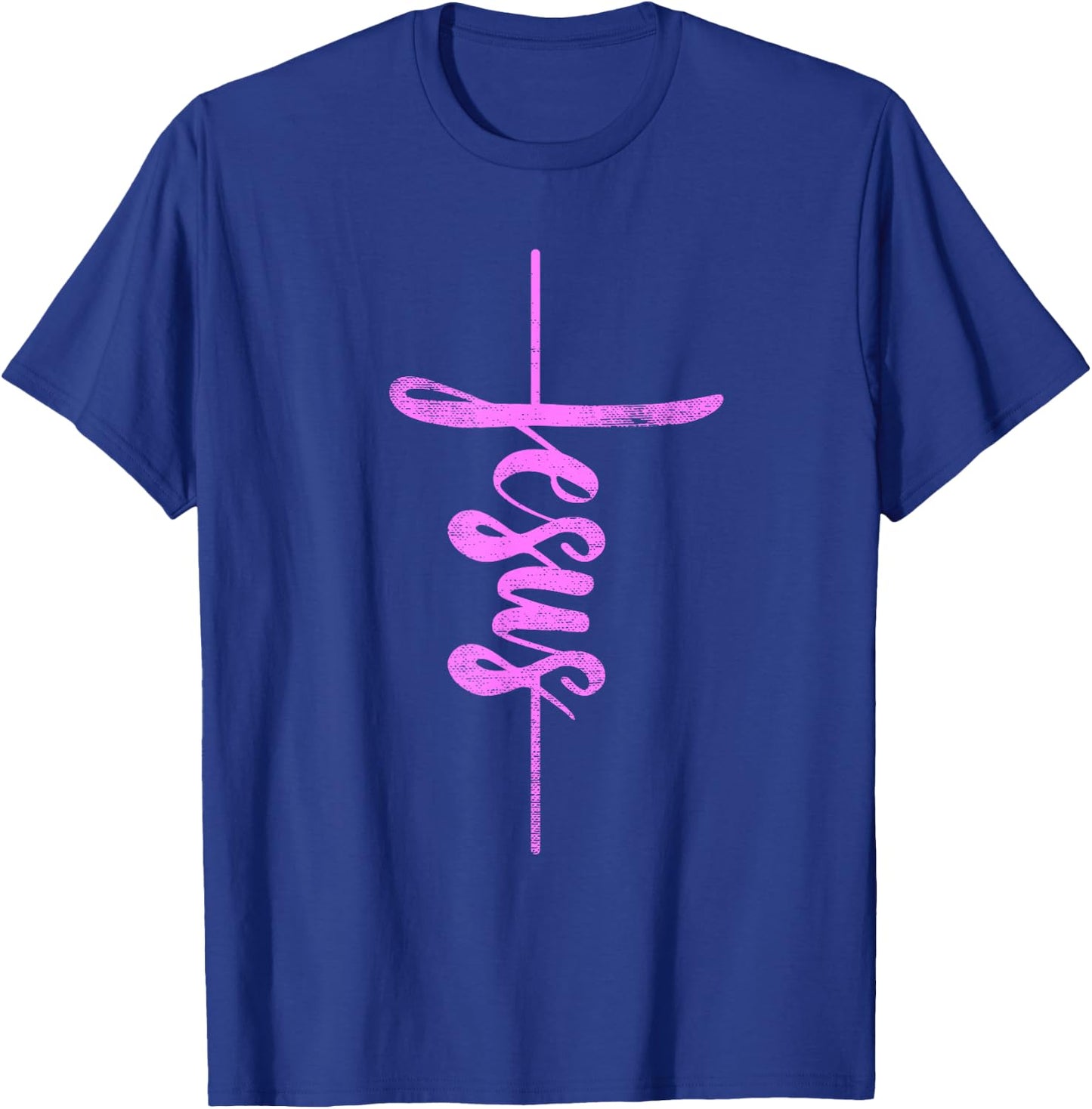 Jesus Christian Cross Art Cursive Inspiring Gift Men Women T-Shirt - T-Shirt | Royal