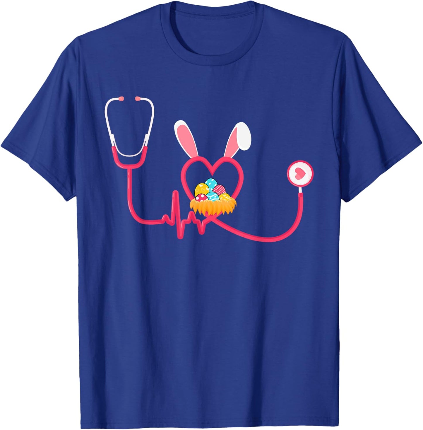 Nurse Stethoscope Easter Bunny Ears Easter Day Bunny Nursing T-Shirt - T-Shirt | Royal