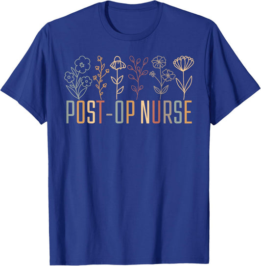 Retro Wildflowers Post-OP Nurse Post Anesthesia Surgical T-Shirt - T-Shirt | Royal