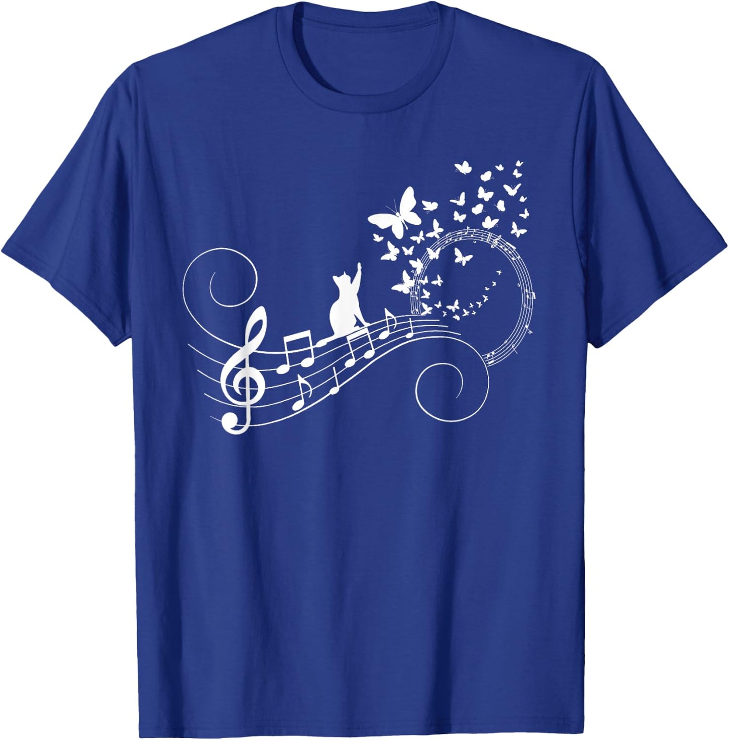 Funny Treble Clef Instrument Music Notes Butterflies Kitty T-Shirt - T-Shirt | Royal