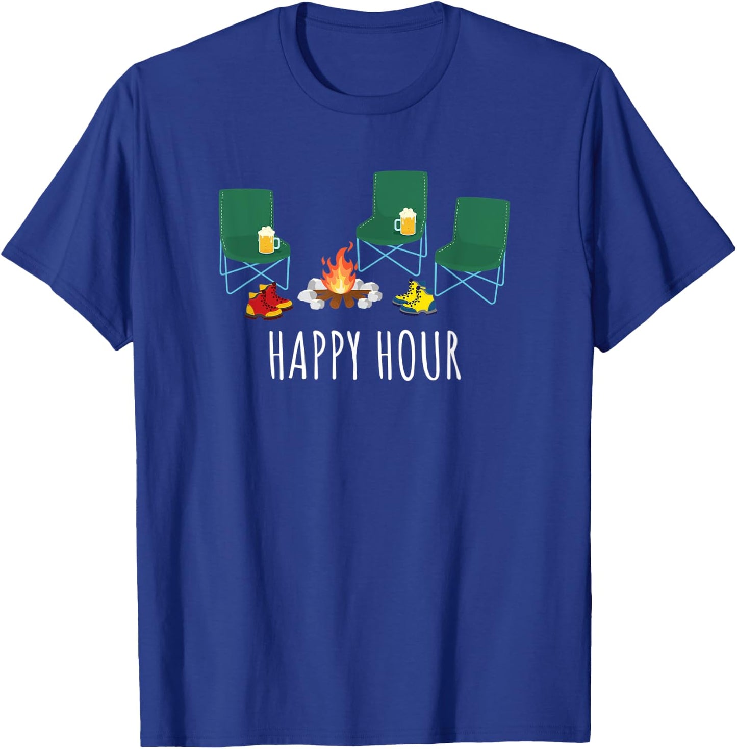 Camping Happy Hour Campfire Beer Drinking Camp Chairs T-Shirt - T-Shirt | Royal