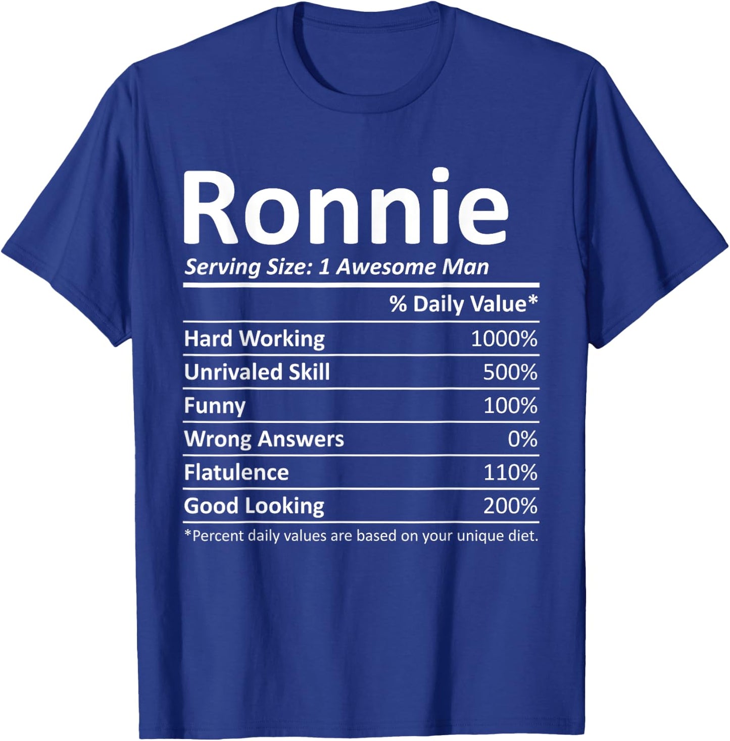 RONNIE Nutrition Funny Birthday Personalized Name Gift T-Shirt - T-Shirt | Royal