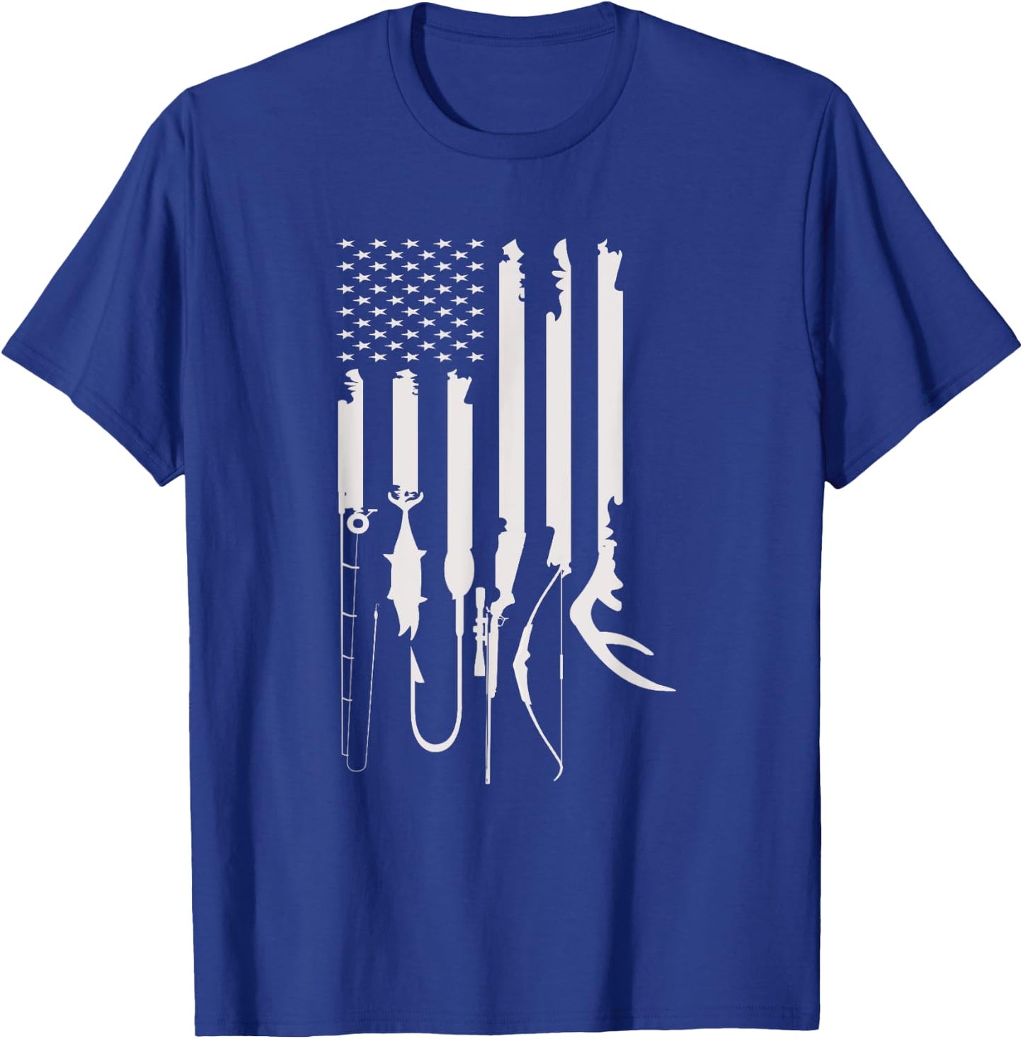 Hunting Fishing USA Flag American Themed Decor T-Shirt - T-Shirt | Royal