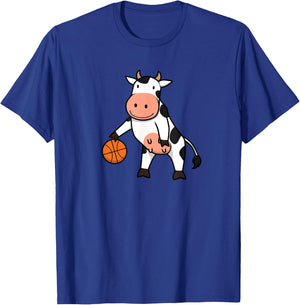 Cow Playing Basketball Ironic Ball Sports Hobby T-Shirt - T-Shirt | Royal
