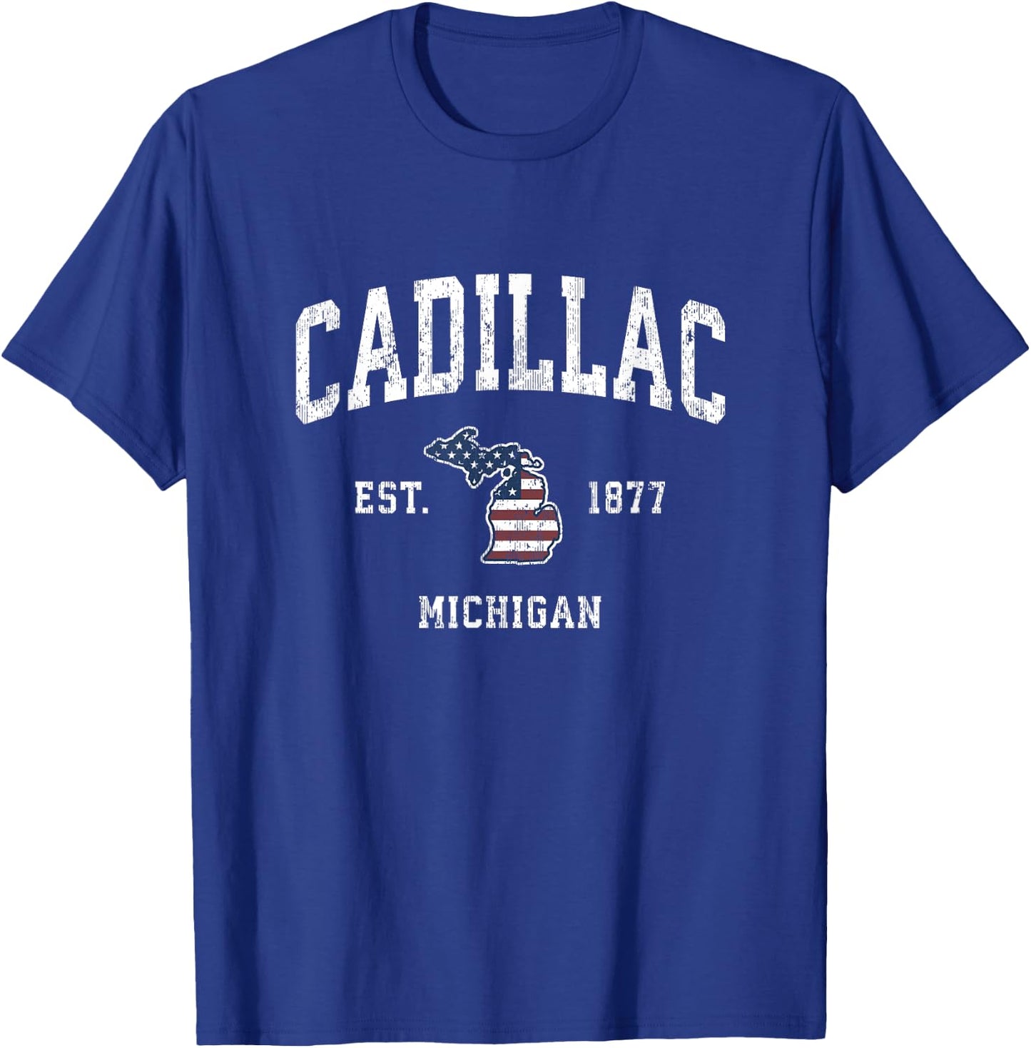 Cadillac Michigan MI Vintage American Flag Sports Design T-Shirt - T-Shirt | Royal