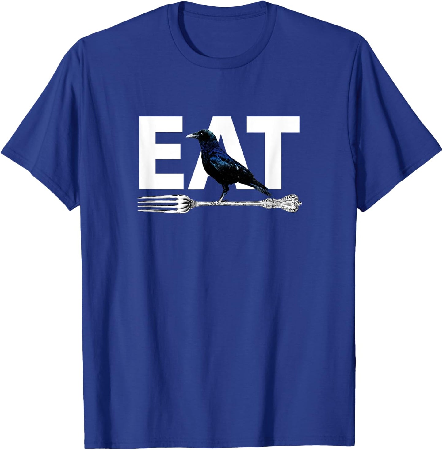 Eat Crow Humor | Black & Blue Crow & Silver Fork Funny Sorry T-Shirt - T-Shirt | Royal
