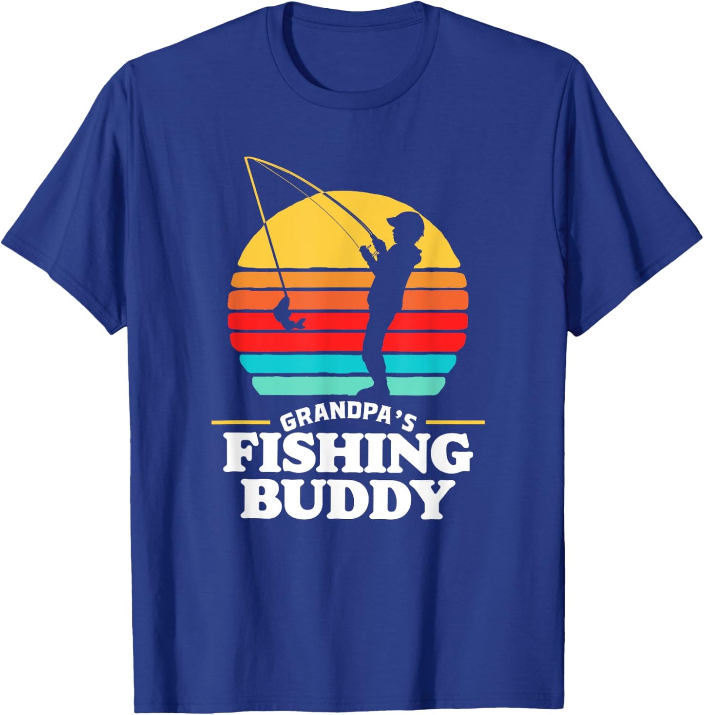 Grandpa's Fishing Buddy Cute Retro Kid 80s Sunset T-Shirt - T-Shirt | Royal