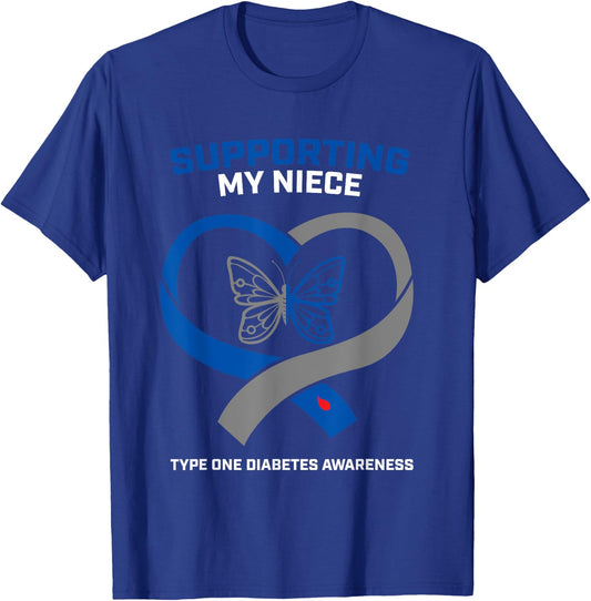 Support Type One Diabetic Niece Type 1 Diabetes Awareness T-Shirt - T-Shirt | Royal