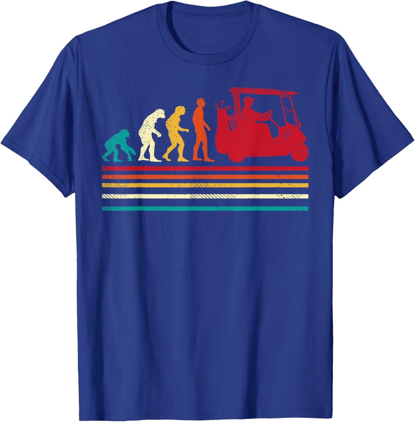 Human Evolution Golf Cart Funny Golfing Golfer Men Women T-Shirt - T-Shirt | Royal