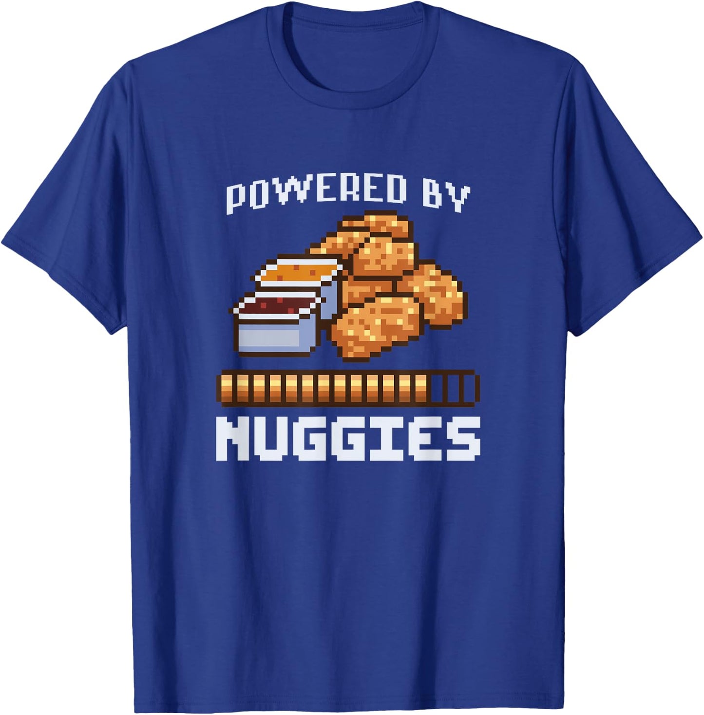 Power By Nuggies Pixalated Art Style Chicken Nugget Funny T-Shirt - T-Shirt | Royal