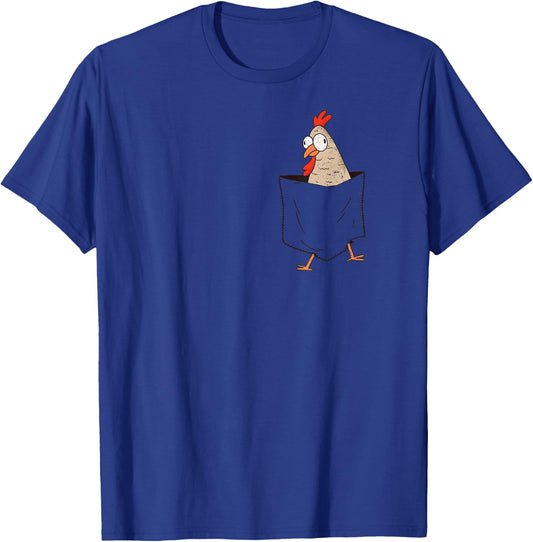 Cute and Funny Chicken in a Fake Pocket - Chicken Lovers T-Shirt - T-Shirt | Royal